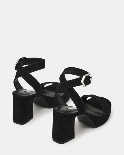 ELIDA Black Suede Ankle Strap Platform Women's Block Heel | Steve Madden Classic