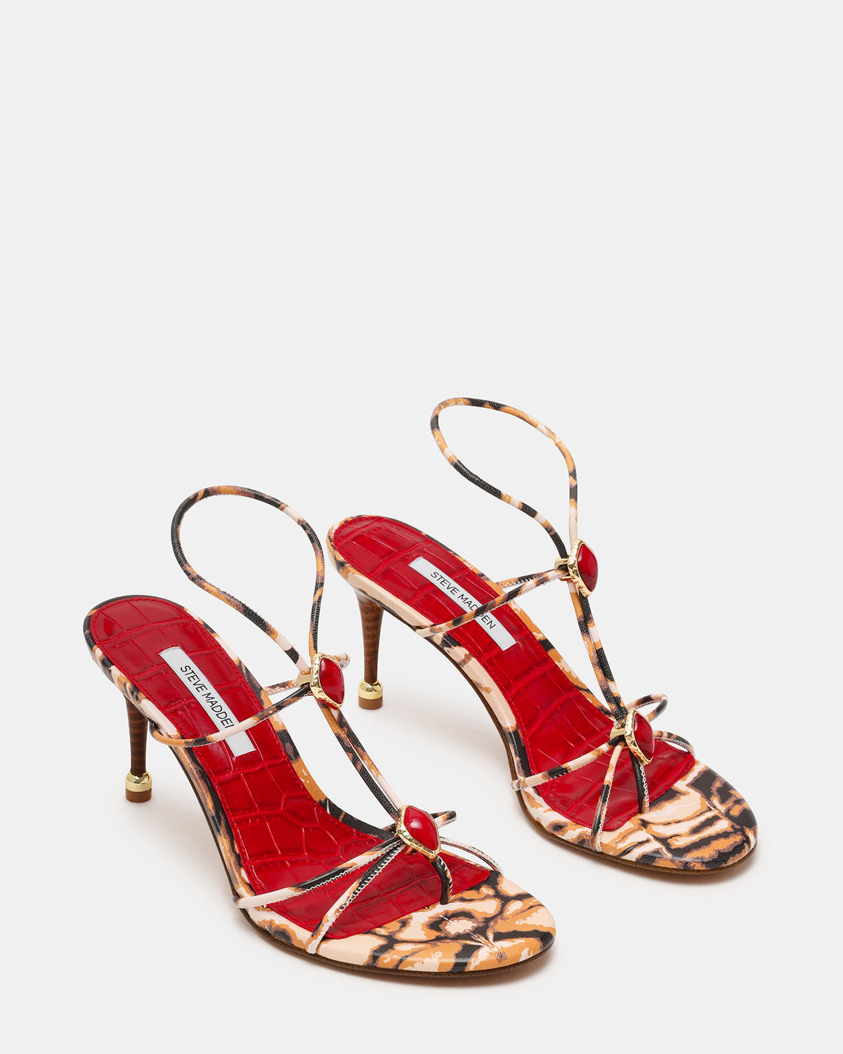 RAMOS-STONE RED/BROWN PRINT Strappy Stiletto Women's Heel | Steve Madden Value