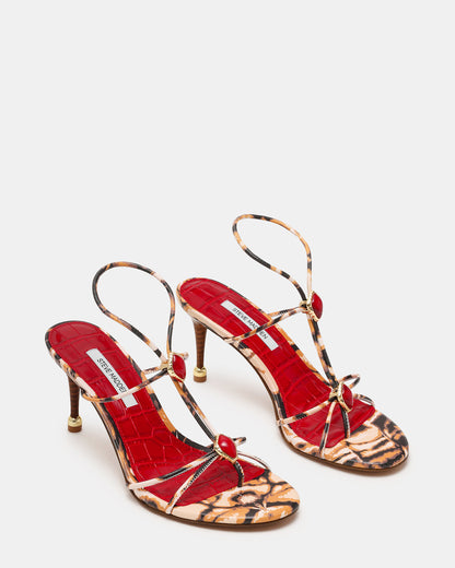 RAMOS-STONE RED/BROWN PRINT Strappy Stiletto Women's Heel | Steve Madden Value