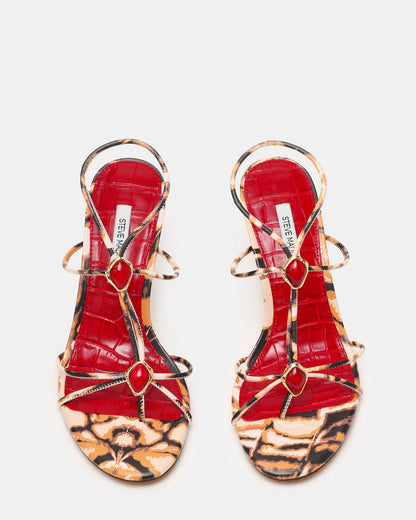 RAMOS-STONE RED/BROWN PRINT Strappy Stiletto Women's Heel | Steve Madden Value