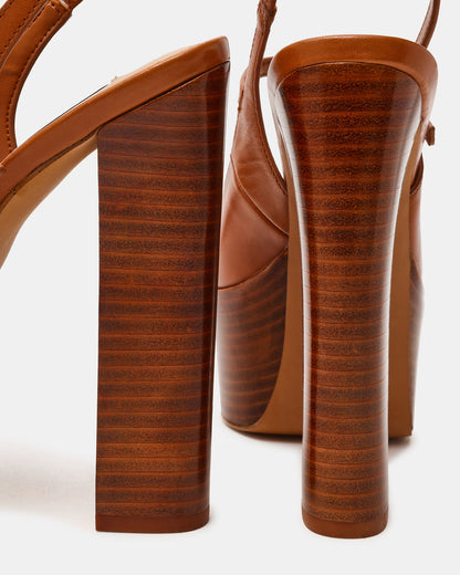 SCOTLYN Stacked Tan Leather Mary-Mary Platform Women's Block Heel | Steve Madden New