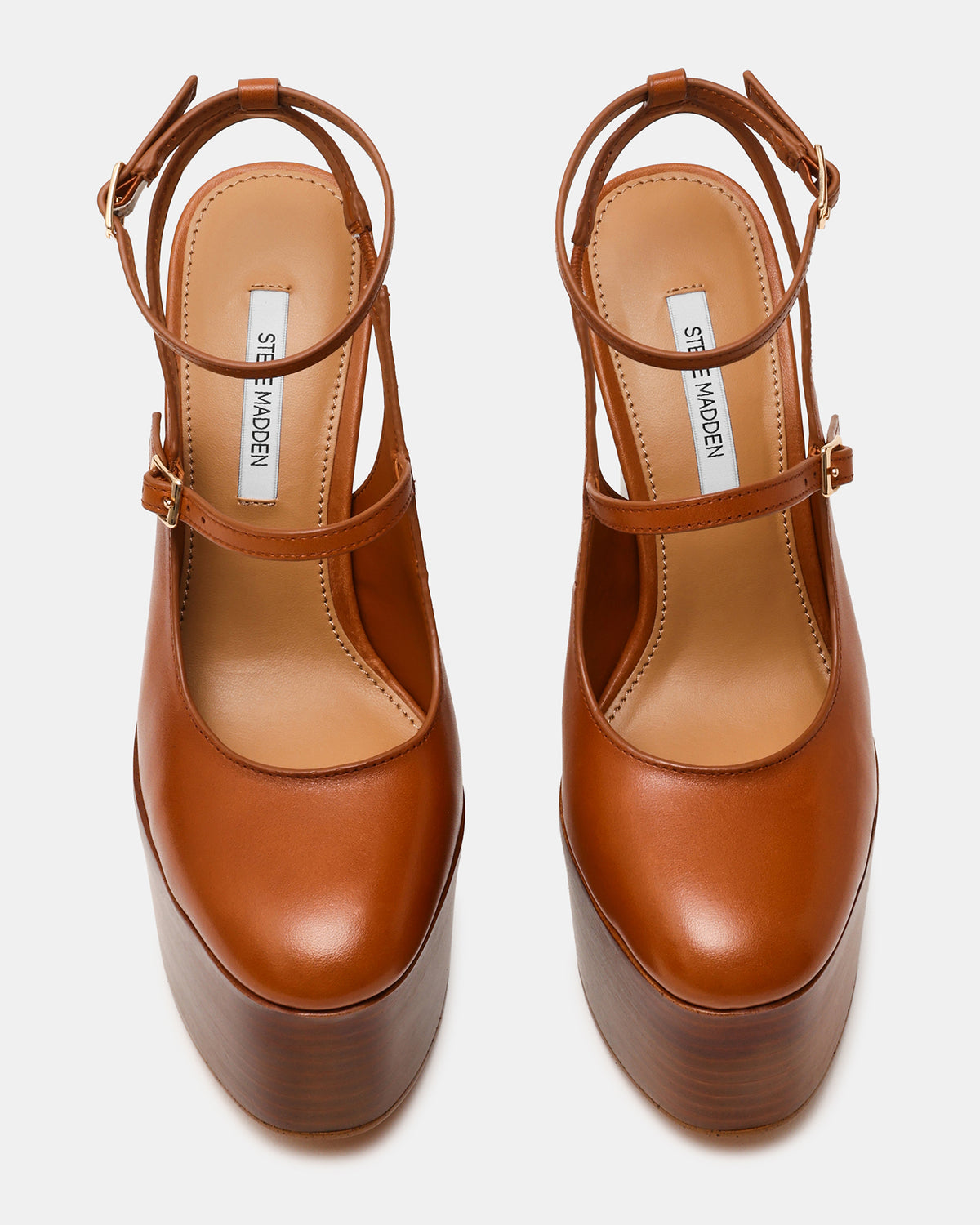 SCOTLYN Stacked Tan Leather Mary-Mary Platform Women's Block Heel | Steve Madden New
