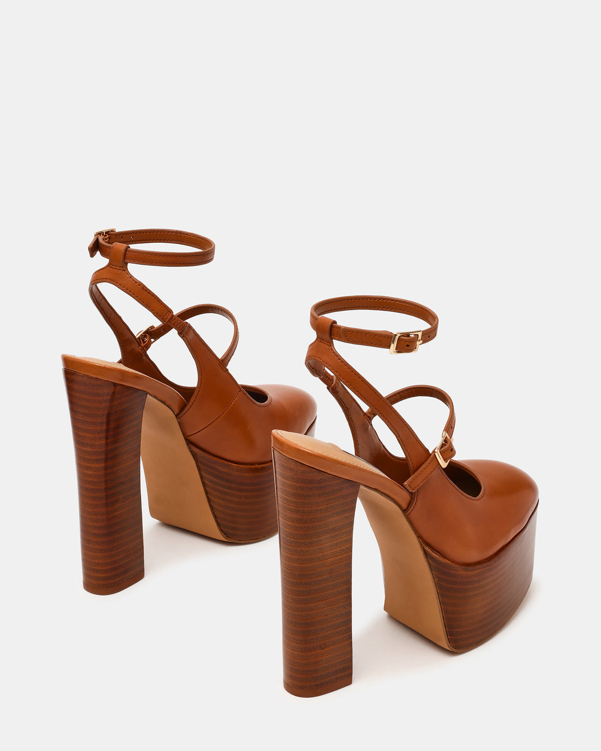 SCOTLYN Stacked Tan Leather Mary-Mary Platform Women's Block Heel | Steve Madden New