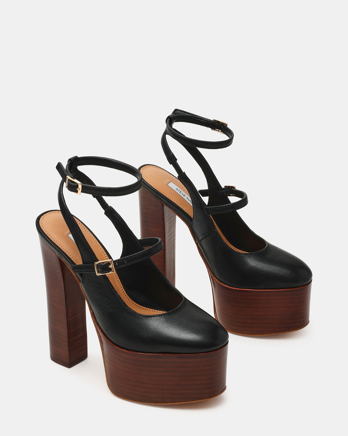 SCOTLYN Stacked Black Leather Mary-Mary Platform Women's Block Heel | Steve Madden Top Pick