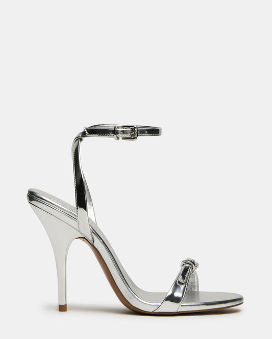 FOXX Silver Strappy Stiletto Open-Toe Women's Heel | Steve Madden Essential