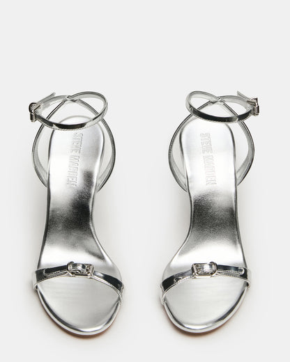 FOXX Silver Strappy Stiletto Open-Toe Women's Heel | Steve Madden Essential