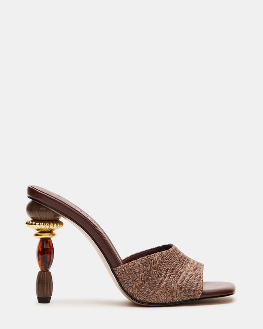 SIA Brown Square-Toe Mule Sculptured Beaded Women's Heel | Steve Madden Customer Favorite
