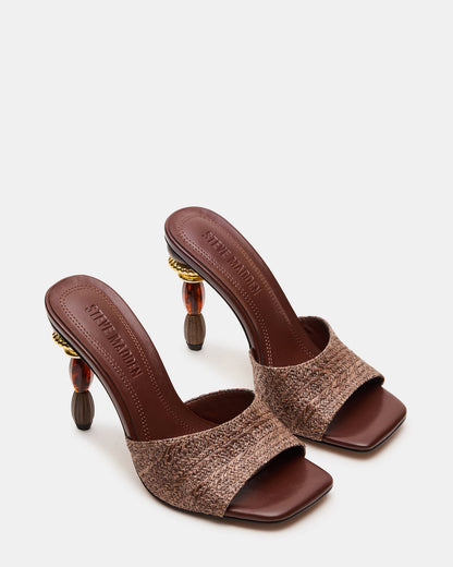 SIA Brown Square-Toe Mule Sculptured Beaded Women's Heel | Steve Madden Customer Favorite