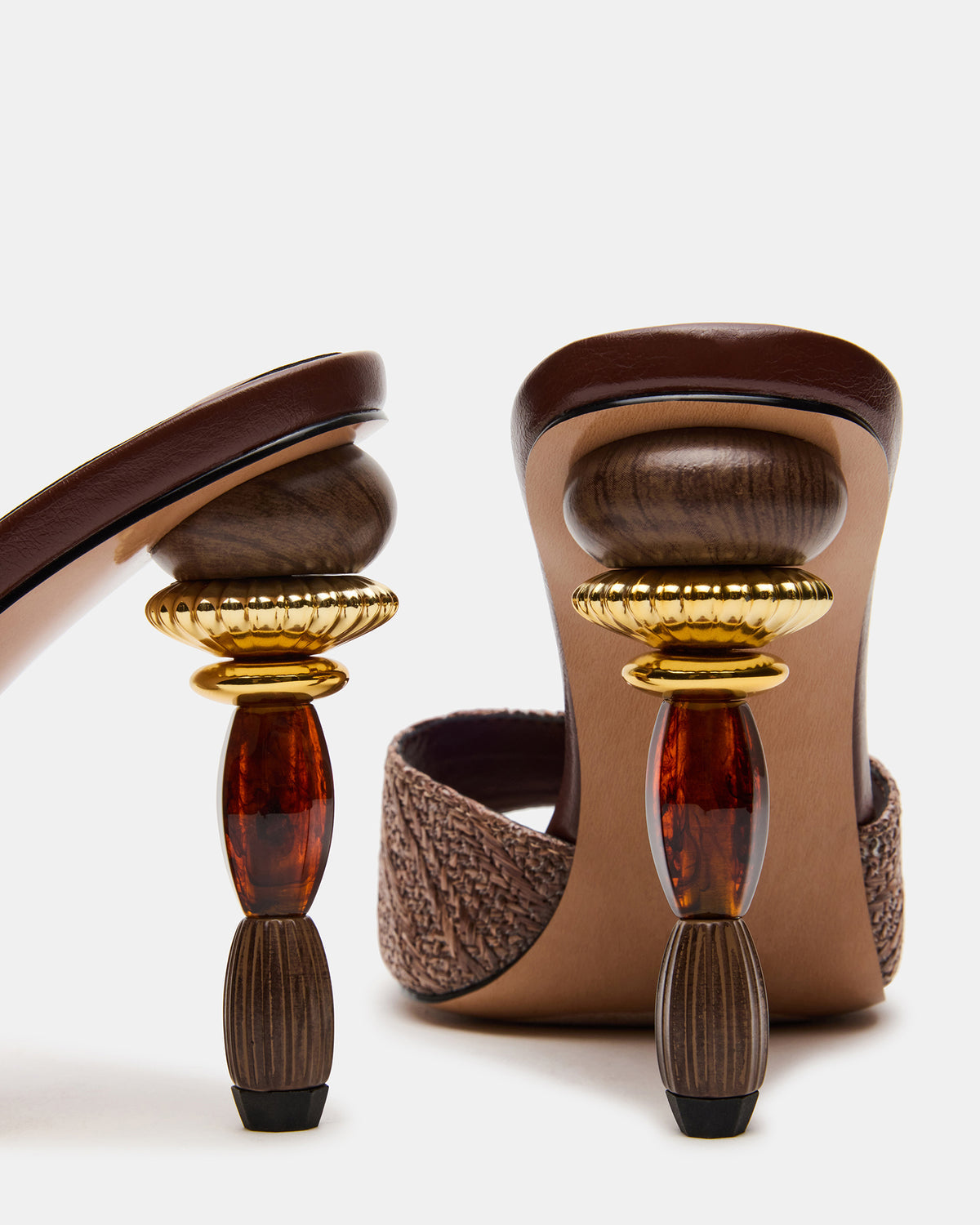 SIA Brown Square-Toe Mule Sculptured Beaded Women's Heel | Steve Madden Customer Favorite