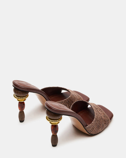 SIA Brown Square-Toe Mule Sculptured Beaded Women's Heel | Steve Madden Customer Favorite