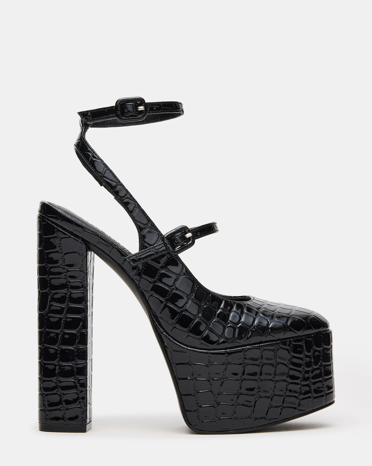 SCOTLYN Black Crocodile Women's Platform Block Heel | Steve Madden Deals