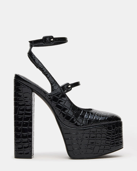 SCOTLYN Black Crocodile Women's Platform Block Heel | Steve Madden Deals