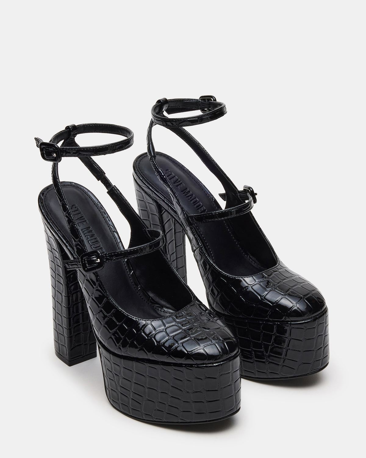 SCOTLYN Black Crocodile Women's Platform Block Heel | Steve Madden Deals