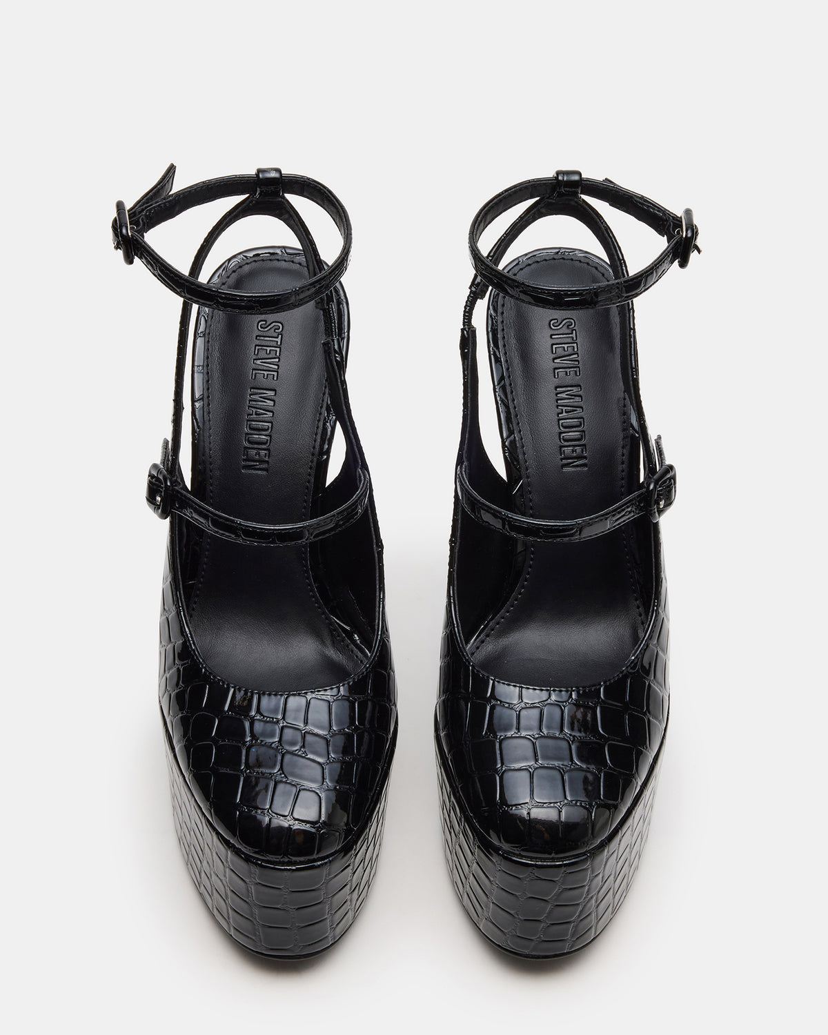 SCOTLYN Black Crocodile Women's Platform Block Heel | Steve Madden Deals