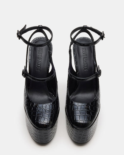 SCOTLYN Black Crocodile Women's Platform Block Heel | Steve Madden Deals
