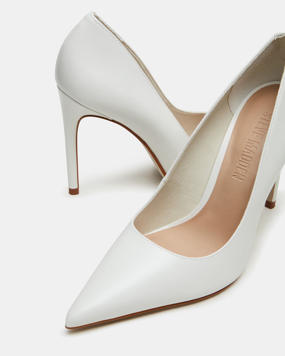 NOIR White Leather Pointed-Toe Stiletto Pump Women's Heels | Steve Madden Great Value