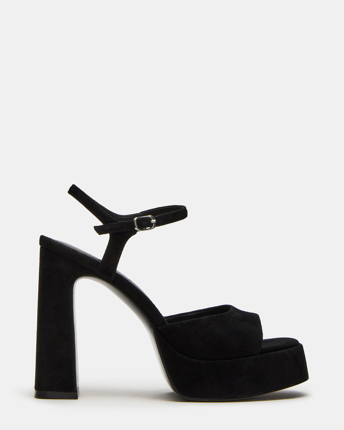 LINADRA Black Suede Women's Platform Square-Toe Strappy Heel | Steve Madden Essential