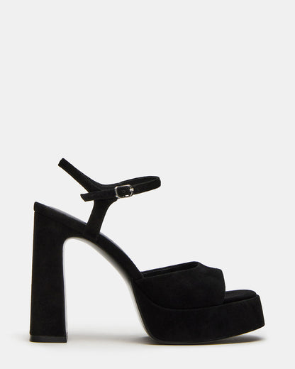 LINADRA Black Suede Women's Platform Square-Toe Strappy Heel | Steve Madden Essential