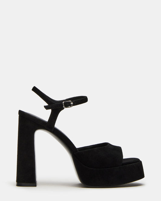 LINADRA Black Suede Women's Platform Square-Toe Strappy Heel | Steve Madden Essential