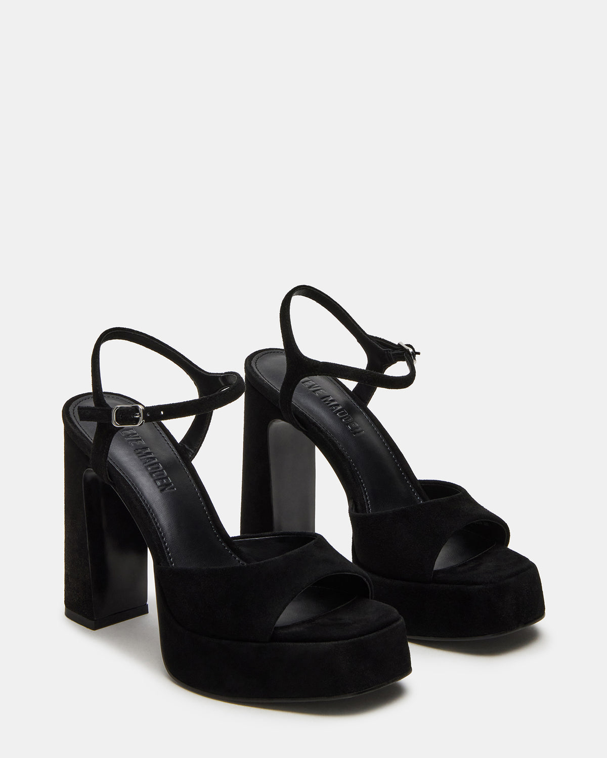 LINADRA Black Suede Women's Platform Square-Toe Strappy Heel | Steve Madden Essential