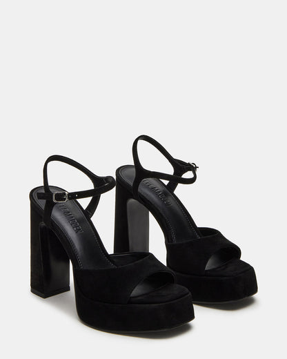 LINADRA Black Suede Women's Platform Square-Toe Strappy Heel | Steve Madden Essential