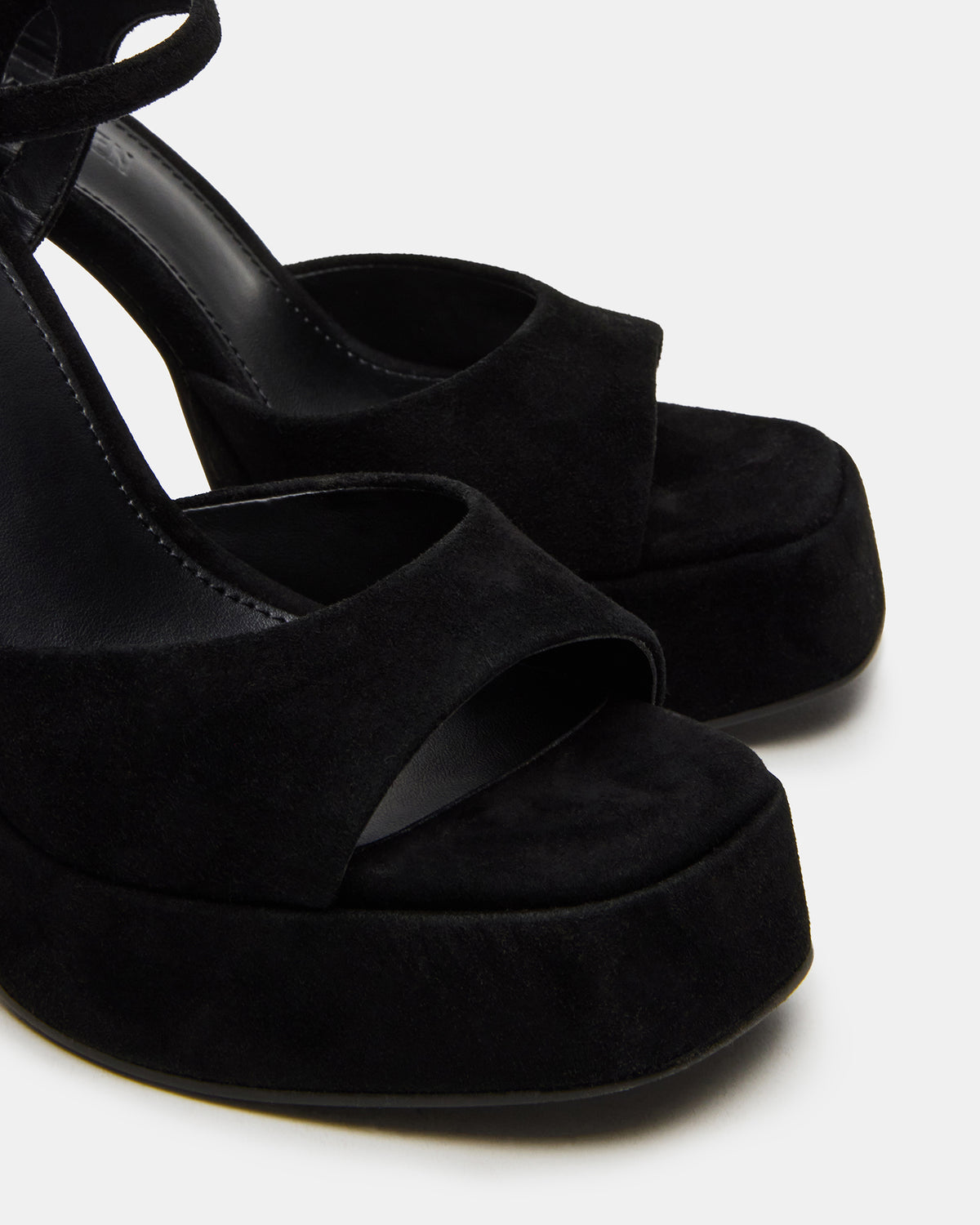 LINADRA Black Suede Women's Platform Square-Toe Strappy Heel | Steve Madden Essential