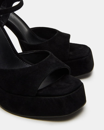 LINADRA Black Suede Women's Platform Square-Toe Strappy Heel | Steve Madden Essential