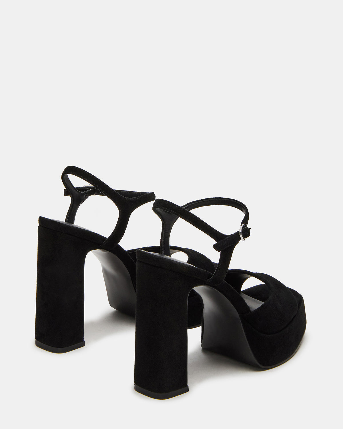 LINADRA Black Suede Women's Platform Square-Toe Strappy Heel | Steve Madden Essential