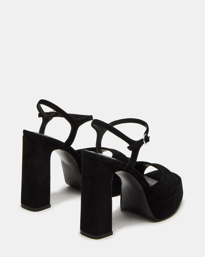 LINADRA Black Suede Women's Platform Square-Toe Strappy Heel | Steve Madden Essential
