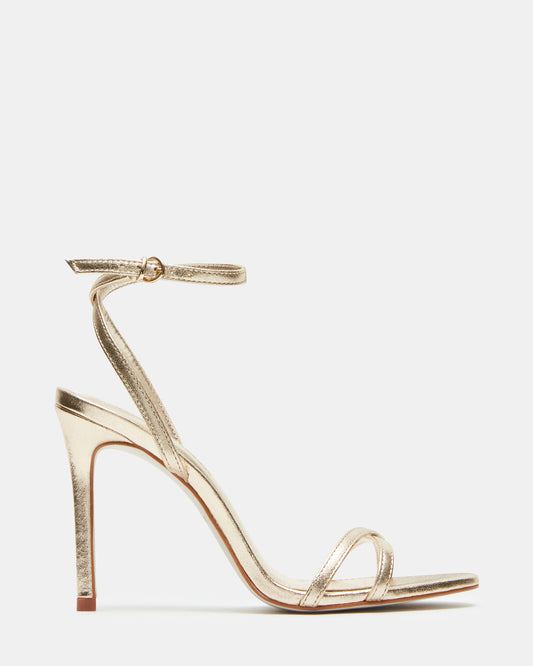 JYPSEY Gold Leather Strappy Stiletto Women's Heel | Steve Madden Trusted