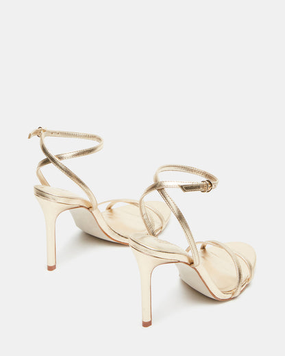 JYPSEY Gold Leather Strappy Stiletto Women's Heel | Steve Madden Trusted