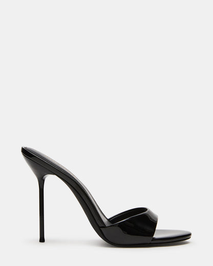 DAVINA Black Patent Rounded Open-Toe Mule Stiletto Women's Heel | Steve Madden Trusted