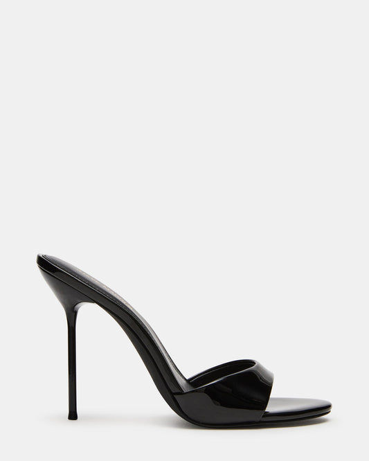 DAVINA Black Patent Rounded Open-Toe Mule Stiletto Women's Heel | Steve Madden Trusted