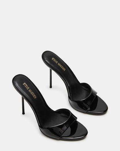 DAVINA Black Patent Rounded Open-Toe Mule Stiletto Women's Heel | Steve Madden Trusted