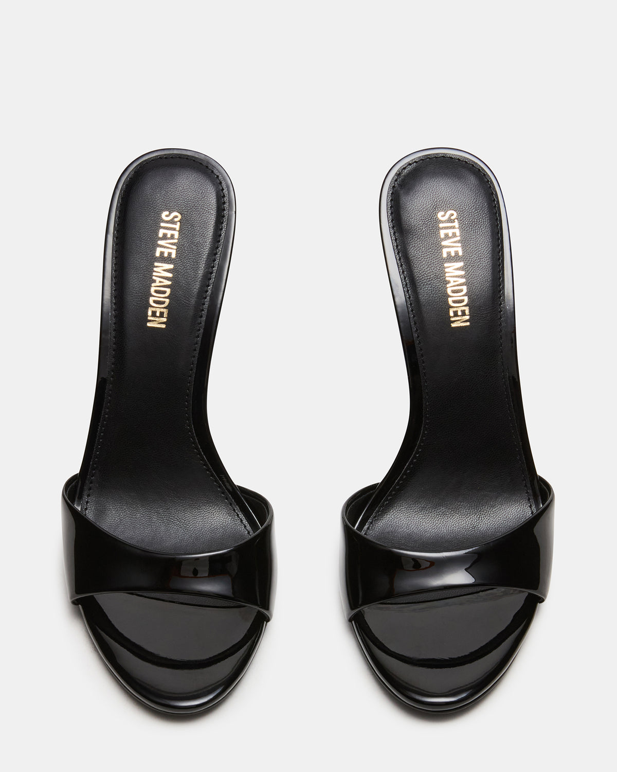 DAVINA Black Patent Rounded Open-Toe Mule Stiletto Women's Heel | Steve Madden Trusted