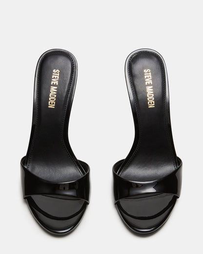 DAVINA Black Patent Rounded Open-Toe Mule Stiletto Women's Heel | Steve Madden Trusted