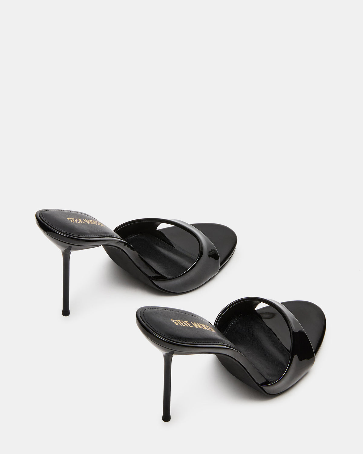 DAVINA Black Patent Rounded Open-Toe Mule Stiletto Women's Heel | Steve Madden Trusted