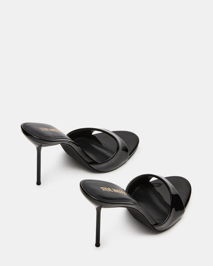 DAVINA Black Patent Rounded Open-Toe Mule Stiletto Women's Heel | Steve Madden Trusted
