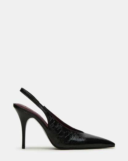 ANDROMEDA Black Leather Slingback Pointed-Toe Stiletto Pump Women's Heel | Steve Madden Recommended