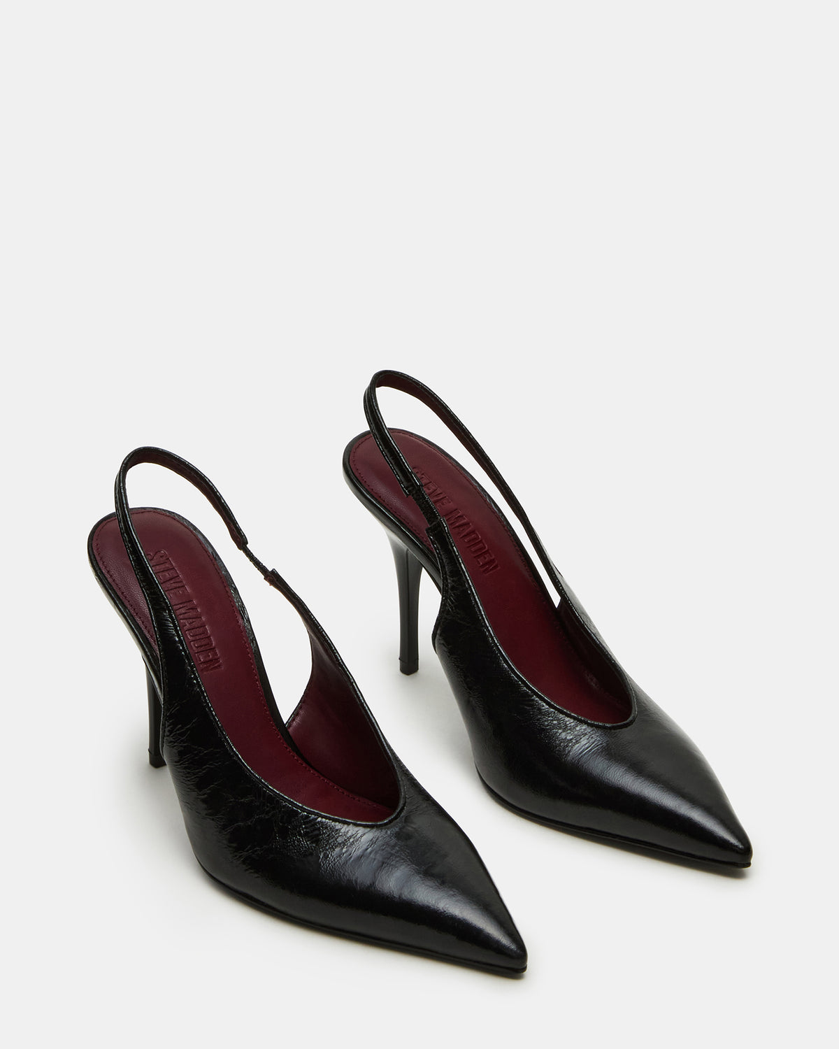 ANDROMEDA Black Leather Slingback Pointed-Toe Stiletto Pump Women's Heel | Steve Madden Recommended