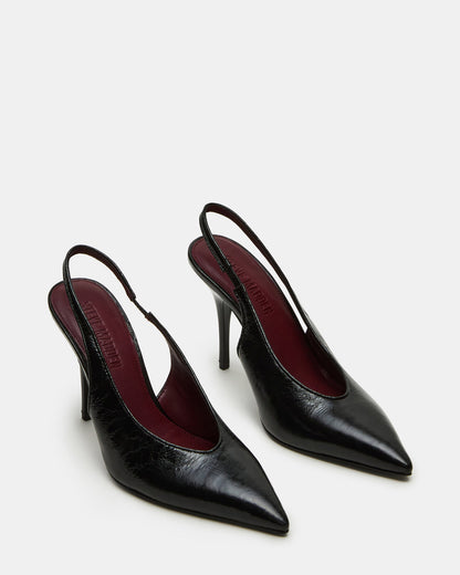 ANDROMEDA Black Leather Slingback Pointed-Toe Stiletto Pump Women's Heel | Steve Madden Recommended