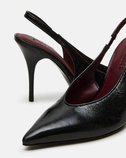 ANDROMEDA Black Leather Slingback Pointed-Toe Stiletto Pump Women's Heel | Steve Madden Recommended