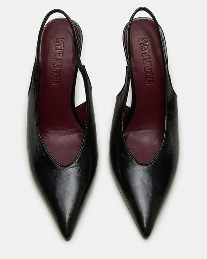 ANDROMEDA Black Leather Slingback Pointed-Toe Stiletto Pump Women's Heel | Steve Madden Recommended