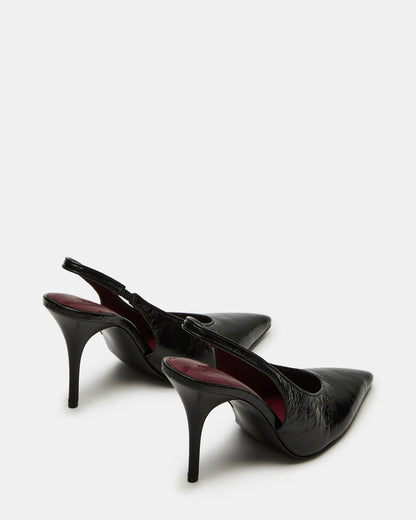 ANDROMEDA Black Leather Slingback Pointed-Toe Stiletto Pump Women's Heel | Steve Madden Recommended