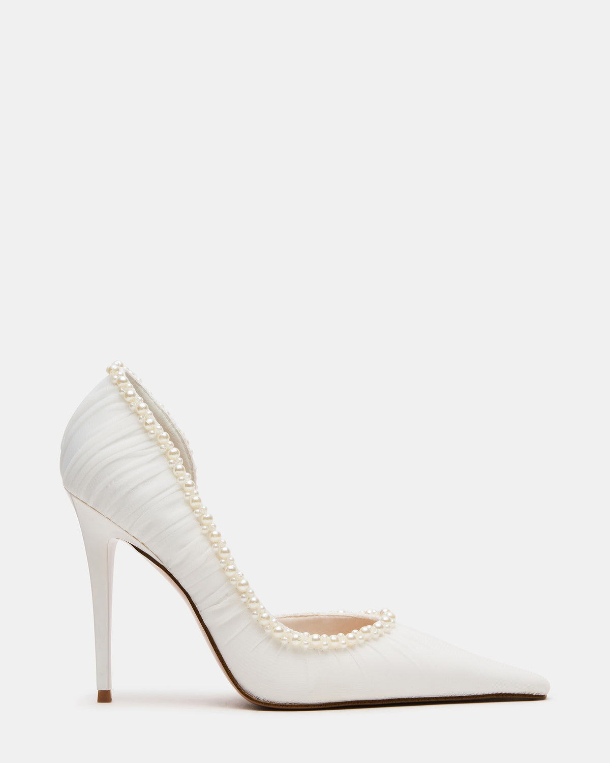 ELEGANT Pearl Ivory Mesh Ruched Pointed-Toe Stiletto Pump Women's Heel | Steve Madden Popular