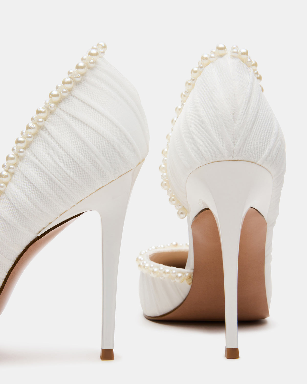ELEGANT Pearl Ivory Mesh Ruched Pointed-Toe Stiletto Pump Women's Heel | Steve Madden Popular