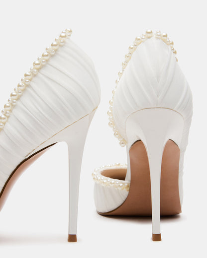 ELEGANT Pearl Ivory Mesh Ruched Pointed-Toe Stiletto Pump Women's Heel | Steve Madden Popular