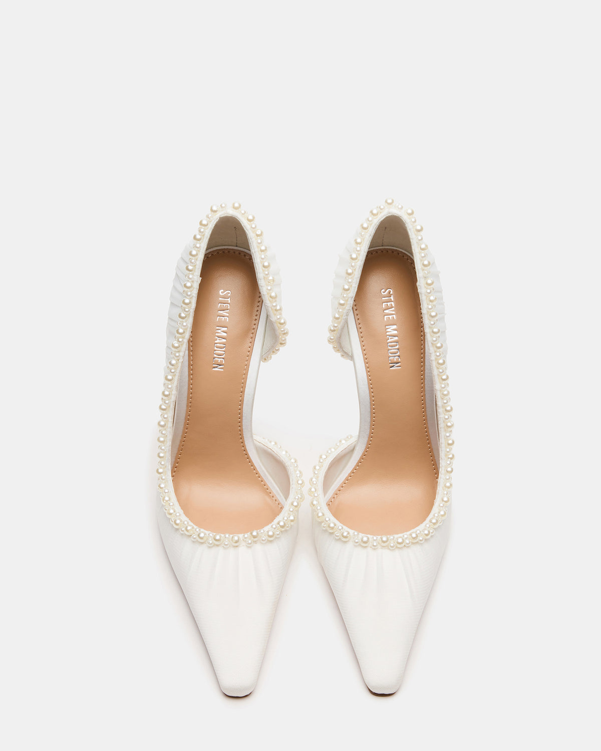 ELEGANT Pearl Ivory Mesh Ruched Pointed-Toe Stiletto Pump Women's Heel | Steve Madden Popular