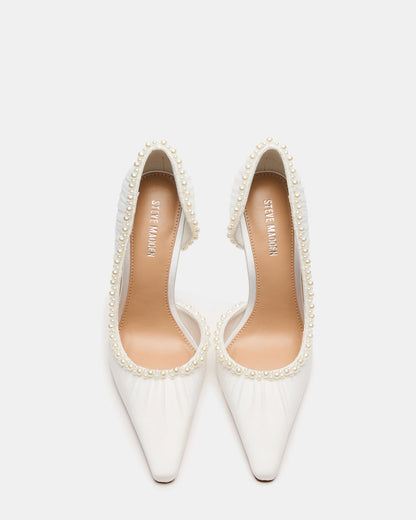ELEGANT Pearl Ivory Mesh Ruched Pointed-Toe Stiletto Pump Women's Heel | Steve Madden Popular