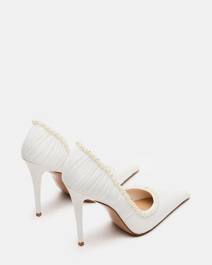 ELEGANT Pearl Ivory Mesh Ruched Pointed-Toe Stiletto Pump Women's Heel | Steve Madden Popular